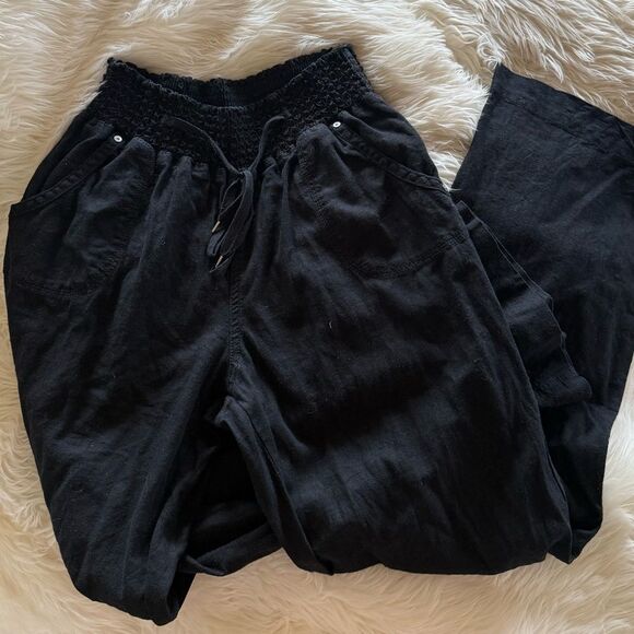 Black linen summer pants - Picture 3 of 5